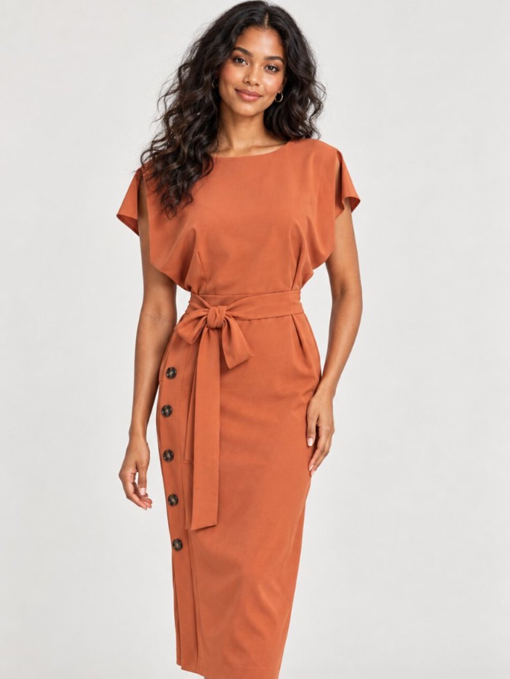 NWT ASOS Rust Orange Tie Waist Midi Dress Women US 8 UK 12